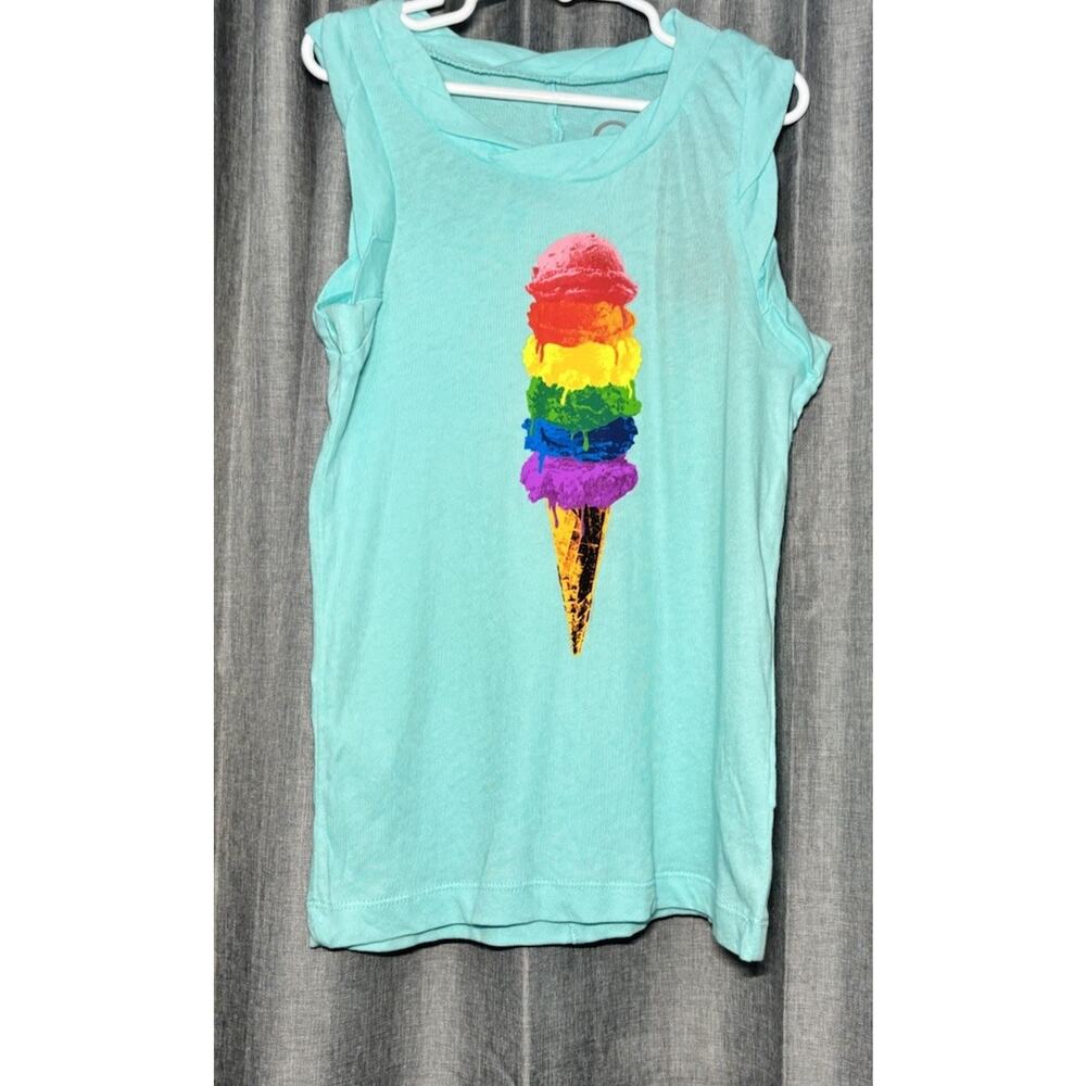 Childrens Chaser Ice Cream Cone Graphic Sleeveless Top Size 7 Turquoise NWT